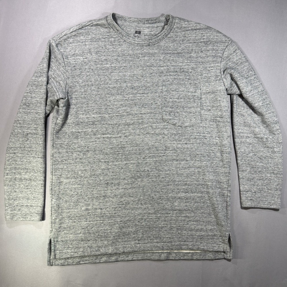 Uniqlo Mens Medium Gray French Terry Long Sleeve Pocket Sweatshirt 341-196853